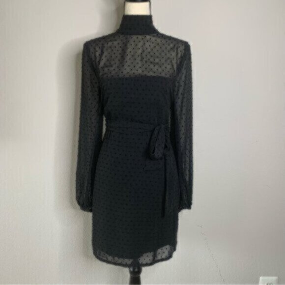 Misha Collection Black  High Neck Mini Dress With Blouson Sleeve - Picture 7 of 14
